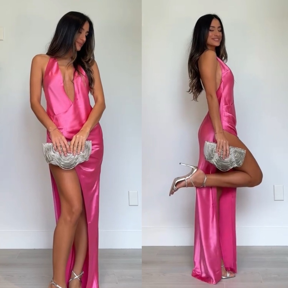 Retrofete Valeria Silk Halterneck Maxi Dress Candy Pink NEW with tags - Picture 11 of 12